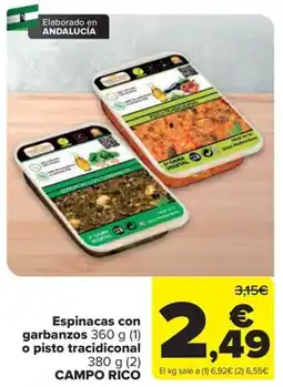 Carrefour Campo Rico espinacas con garbanzos o pisto tradicional oferta