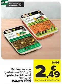 Carrefour Campo rico - espinacas con garbanzos o pisto tradicional oferta
