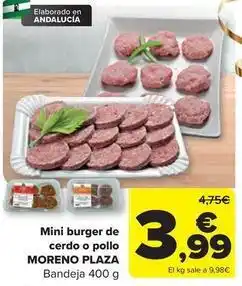 Carrefour Moreno plaza - mini burger de cerdo o pollo oferta