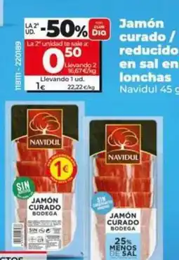Dia Navidul - jamón curado reducido en sal en lonchas oferta