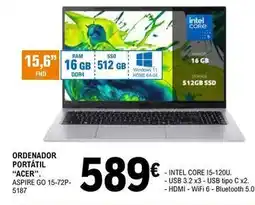 E.Leclerc Acer - ordenador portatil aspire go 15-72p-5187 oferta