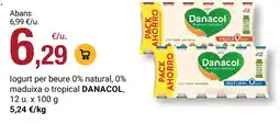 BonpreuEsclat Danacol logurt per beure 0% natural, 0% maduixa o tropical oferta