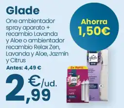 Clarel Glade One ambientador spray aparato + recambio Lavanda y Aloe o ambientador recambio Relax Zen, Lavanda y Aloe, Jazmín y Citr oferta
