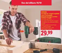 Lidl Parkside joc d'inici per a trepant cargolador sense fil recarregable oferta