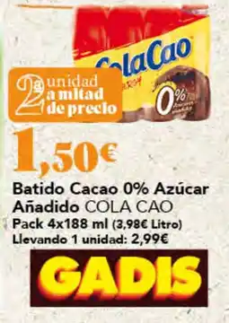 Gadis ColaCao Batido Cacao 0% Azúcar Añadido oferta