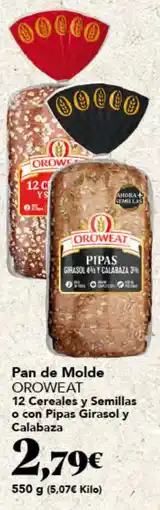 Gadis Oroweat pan de molde 12 cereales y semillas o con pipas girasol y calabaza oferta