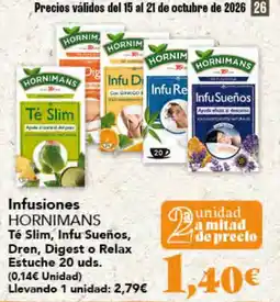 Gadis Infusiones HORNIMANS Té Slim, Infu Sueños, Dren, Digest o Relax oferta