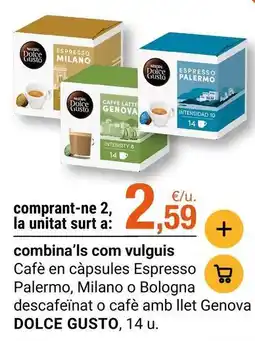 BonpreuEsclat Dolce gusto - cafe en capsules espresso palermo, milano o bologna descafeïnat o cafe amb llet oferta