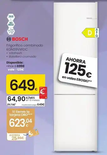 Bosch frigorífico combinado kgn39vwdc