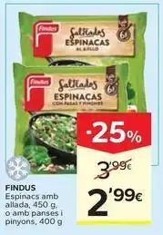 Caprabo Findus - espinacs amb allada panses i pinyons oferta
