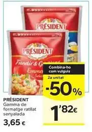Caprabo Président - gamma de formatge ratllat senyalada oferta