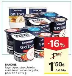 Caprabo Danone - logurt grec stracciatella, maduixa o poma i canyella oferta