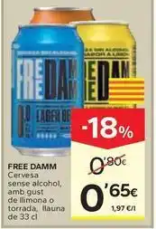 Caprabo Free damm - cervesa sense alcohol amb gust de llimona o torrada, llauna oferta