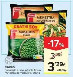 Caprabo Findus - ensalada russa, pèsols fins o minestra de verdures oferta