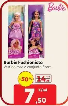 Alcampo Barbie - fashionista vestido rosa o conjunto flores oferta
