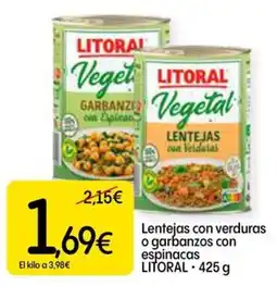 Dialprix Litoral lentejas con verduras o garbanzos con espinacas oferta