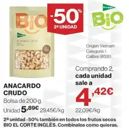 Hipercor Bio anacardo crudo oferta
