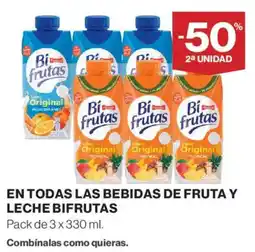 Hipercor Bifrutas bebidas de fruta y leche oferta