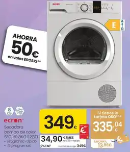 Eroski ecron secadora bomba de calor sec hp 8kg 112gt1 oferta