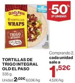 Hipercor Old El Paso tortillas de trigo integral oferta