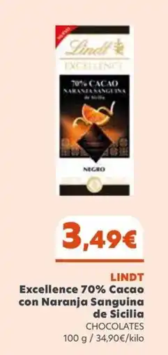 Dialprix Lindt Excellence 70% Cacao con Naranja Sanguina de Sicilia oferta