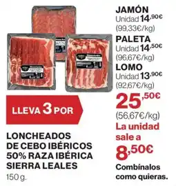 Hipercor Loncheados de cebo ibéricos 50% raza ibérica sierra leales oferta