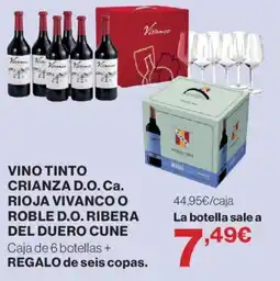 Hipercor Vivanco vino tinto crianza d.o. ca. rioja vivanco o roble d.o. ribera del duero cune oferta
