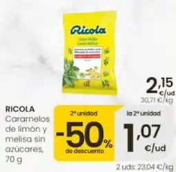 Eroski Ricola Caramelos de limón y melisa sin azúcares oferta