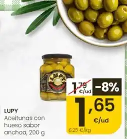 Eroski Lupy aceitunas con hueso sabor anchoa oferta