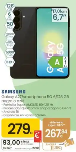 Eroski Samsung galaxy a27 smartphone 5g 6/128 gb negro o azul oferta