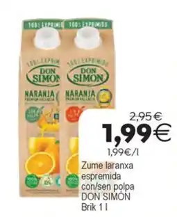 Supermercados Aquí Don Simón zume laranxa espremida con/sen polpa oferta
