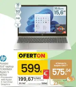 Eroski hp portátil 15,6" laptop fc1001nsx oferta