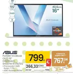 Eroski Asus portátil vivoBook OLED 16" D1605NAQ-SH097W R7/16/512 oferta