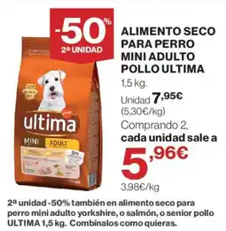 Hipercor ultima alimento seco para perro mini adulto pollo oferta