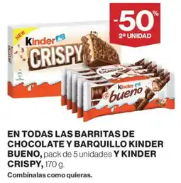 Hipercor Kinder barritas de chocolate y barquillo Kinder Bueno y Kinder Crispy oferta