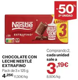 Hipercor Nestlé chocolate con leche extrafino oferta