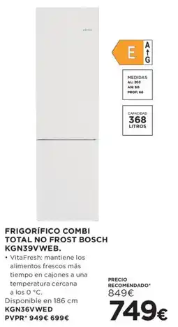 Hipercor Bosch frigorífico combi total no frost kgn39vweb oferta