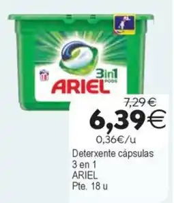 Supermercados Aquí Ariel deterxente cápsulas 3 en 1 oferta