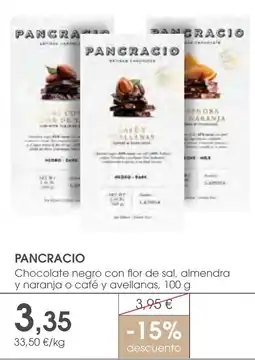 Supermercados Plaza Pangracio chocolate negro con flor de sal, almendra y naranja o café y avellanas oferta