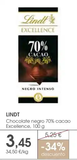 Supermercados Plaza Lindt chocolate negro 70% cacao excellence oferta