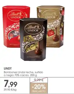 Supermercados Plaza Lindt bombones lindor leche surtido o negro 70% cacao oferta
