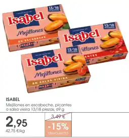 Supermercados Plaza Isabel mejillones en escabeche, picantes o salsa vieira oferta
