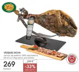 Supermercados Plaza Vázquez Moya jamón de bellota 100% raza ibérica oferta