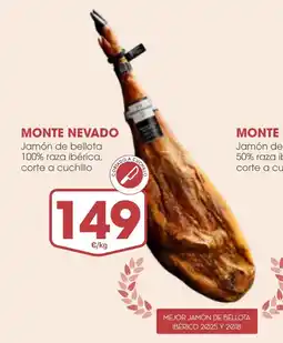 Supermercados Plaza Monte Nevado jamón de bellota 100% raza ibérica corte a cuchillo oferta