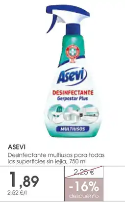 Supermercados Plaza Asevi desinfectante multiusos para todas las superficies sin lejía oferta