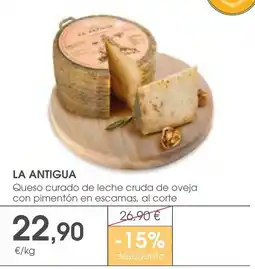 Supermercados Plaza La Antigua queso curado de leche cruda de oveja con pimentón en escamas al corte oferta