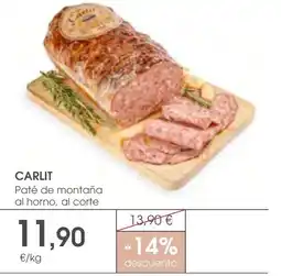 Supermercados Plaza Carlit paté de montaña al horno, al corte oferta