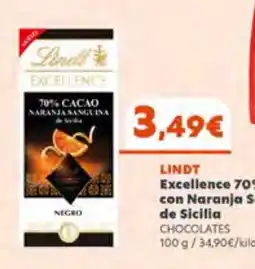 Supermercados Plaza Lindt Excellence 70% con Naranja de Sicilia oferta