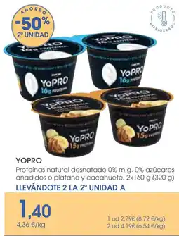 Supermercados Plaza Yopro proteínas natural desnatado 0% m.g. 0% azúcares añadidos o plátano y cacahuete oferta