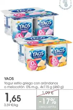 Supermercados Plaza Yaos yogur estilo griego con arándanos o melocotón oferta